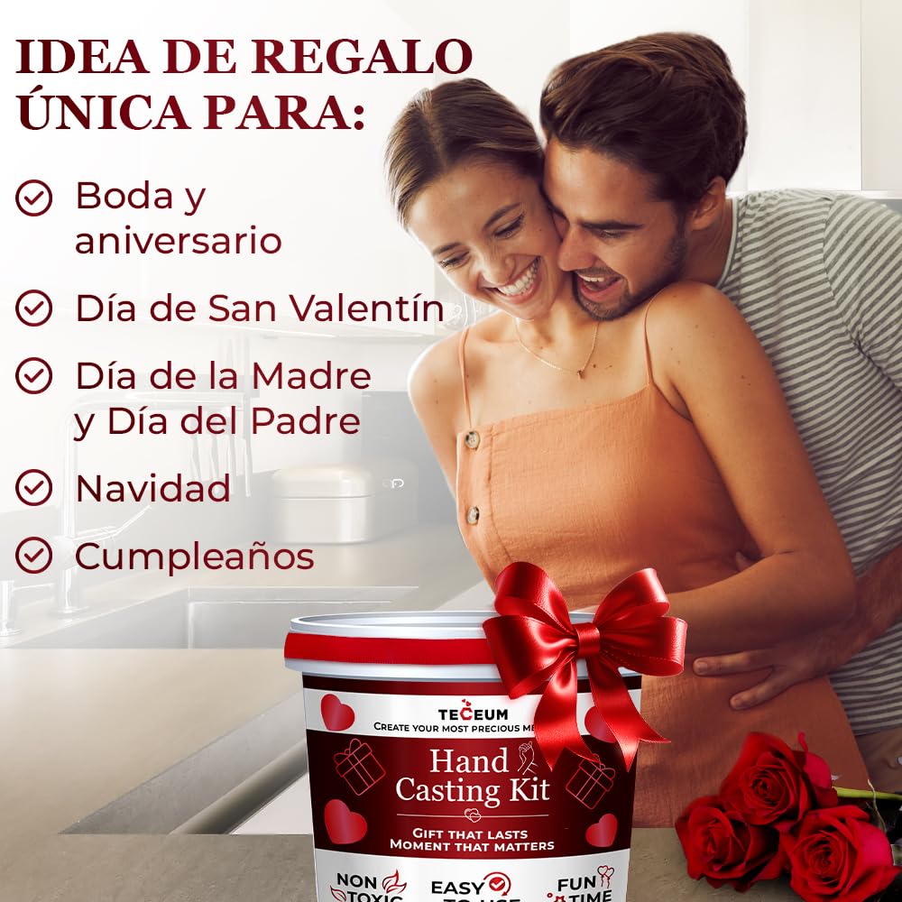 TECEUM Kit para Molde de Manos – Regalo Único para Tus Seres Queridos – Regalo DIY Ideal para Adultos, Parejas y Familia – Para Boda, Aniversario, Baby Shower – Regalos Románticos – Kit 1