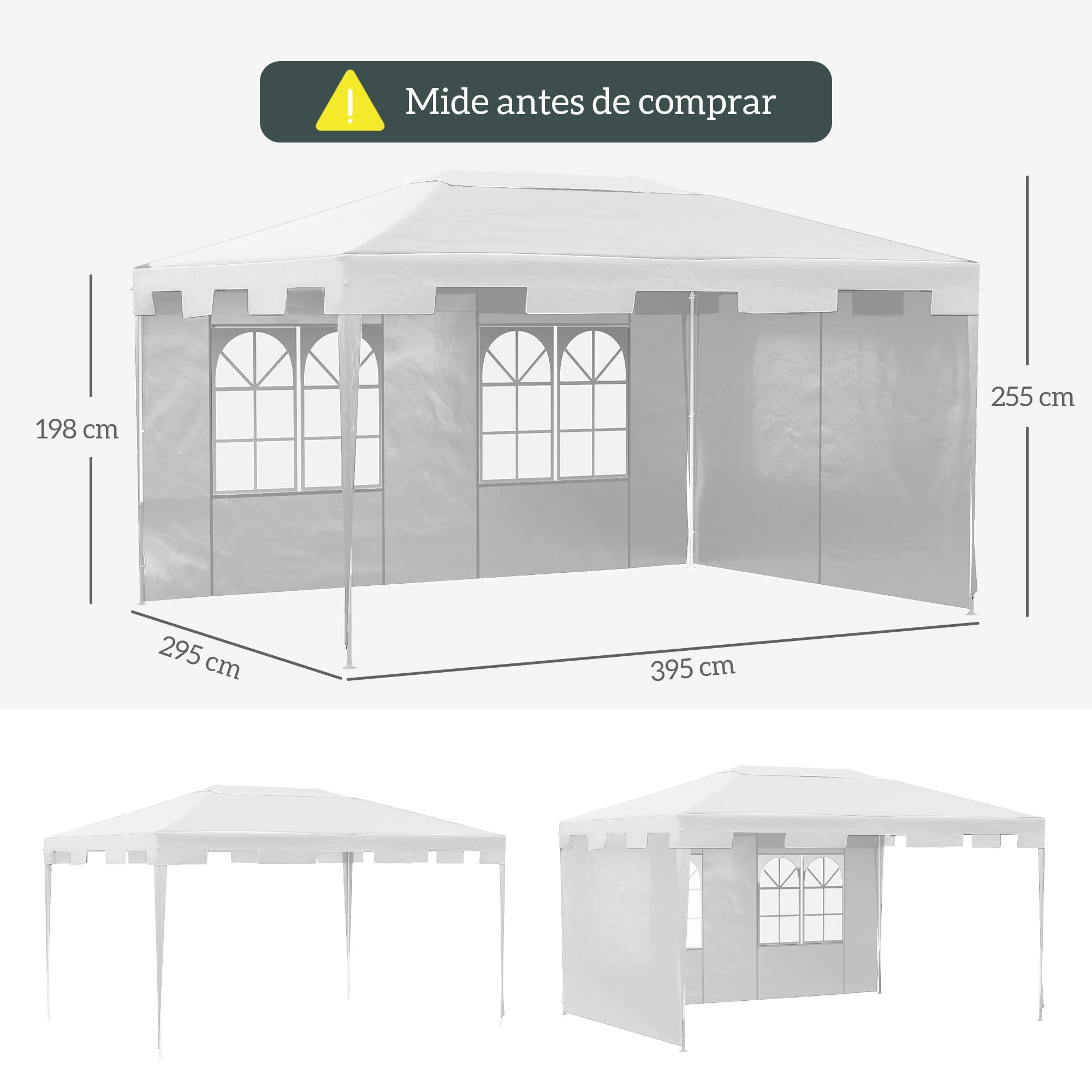 Outsunny Carpa de Jardín 4x3 m Cenador Desmontable Exterior con 2 Ventanas 2 Paneles Laterales y Marco de Acero Resistente al Agua Anti-UV Gazebo para Patio Terraza Blanco