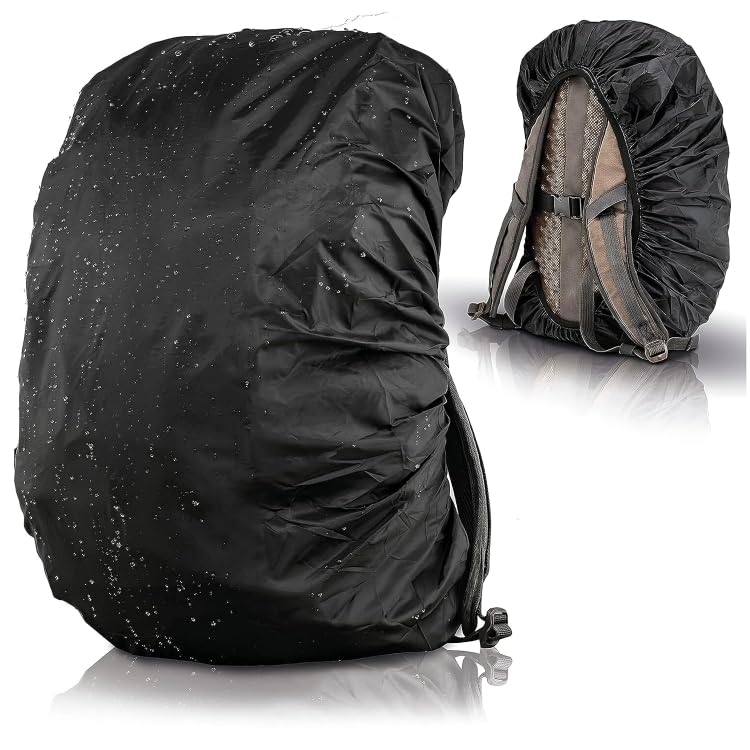 Waterproof Backpack Rain Cover, Black, Lightweight and Reusable, Tear Resistant Polyester, with Adjustable Buckle Straps