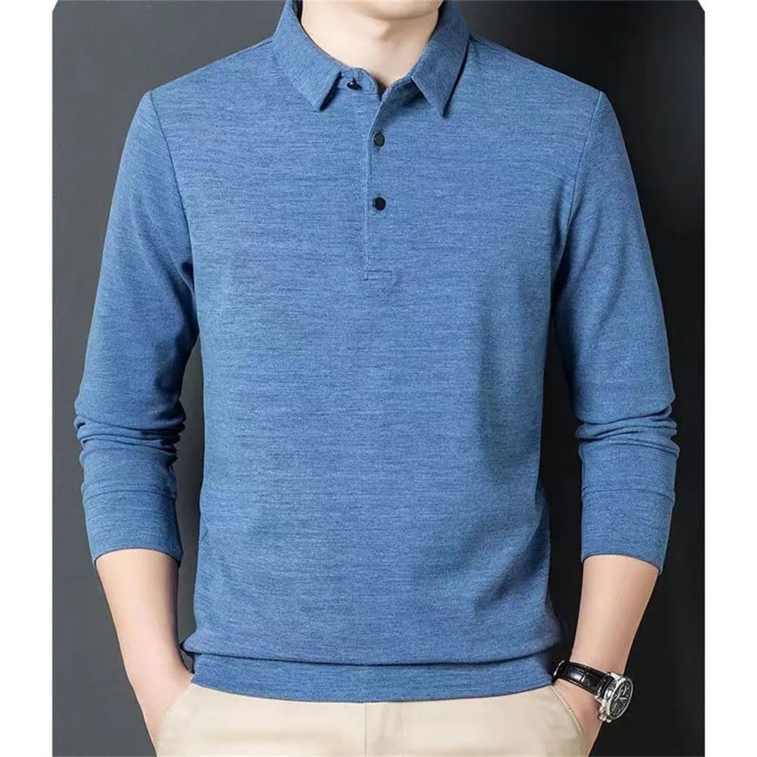 Camiseta de manga larga para hombre, cómoda y lisa, cuello tipo polo, para oficina de negocios