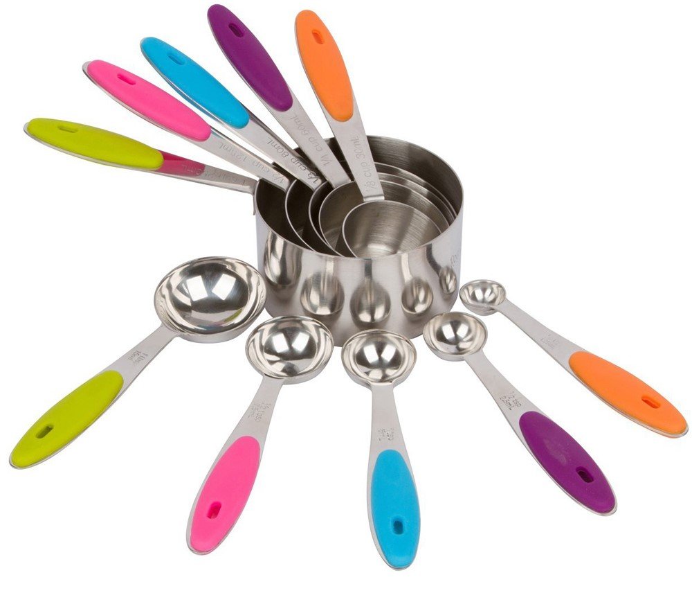 Measuring Cup and Spoon Set 10 Pieces in Stainless Steel for Kitchen, Cooking, Baking