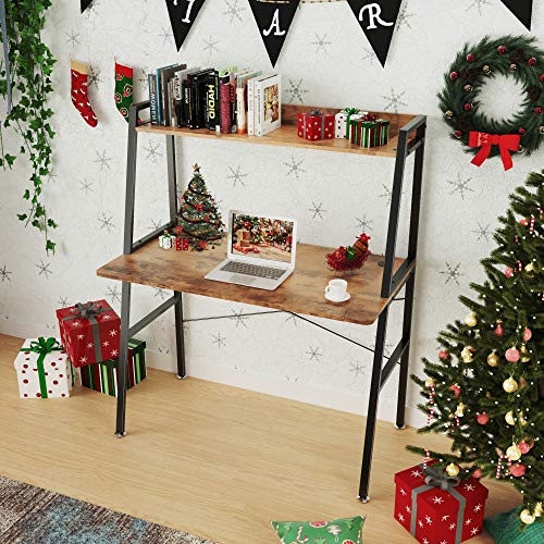 DESIGNA Computer Desk with Shelves, 43 inch Gaming Desk with Top Shelf, Home Office Desk with Bookshelf Space Saving Design, Archaize Brown