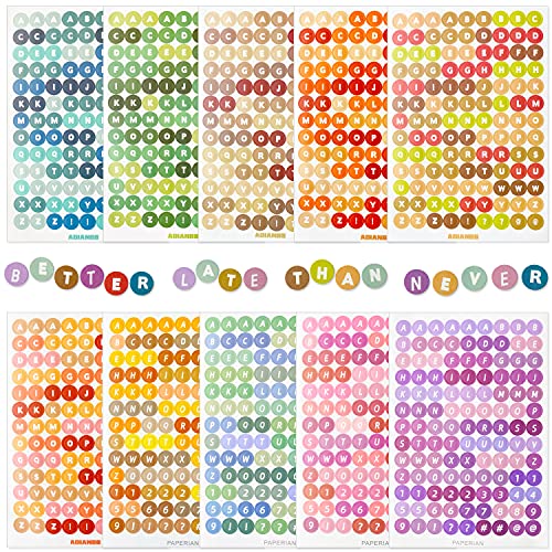 Waynoda Colorful Alphabet Letter Stickers, 10 Sheets, Self Adhesive, Paper, for Scrapbooking Decorative DIY Crafts