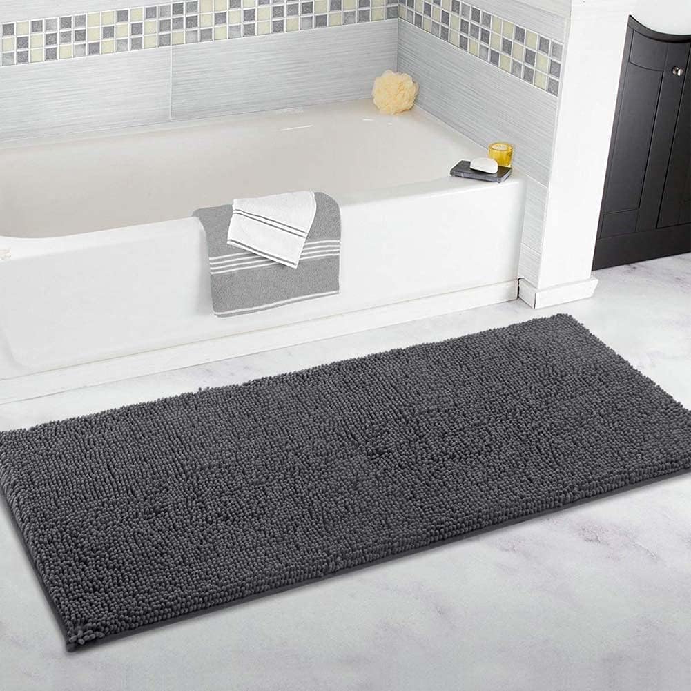 Tapis de bain extra long en chenille ultra doux antidérapant pour le sol, gris foncé, 80 x 160 cm, parfait pour le confort et la sécurité dans votre salle de bain