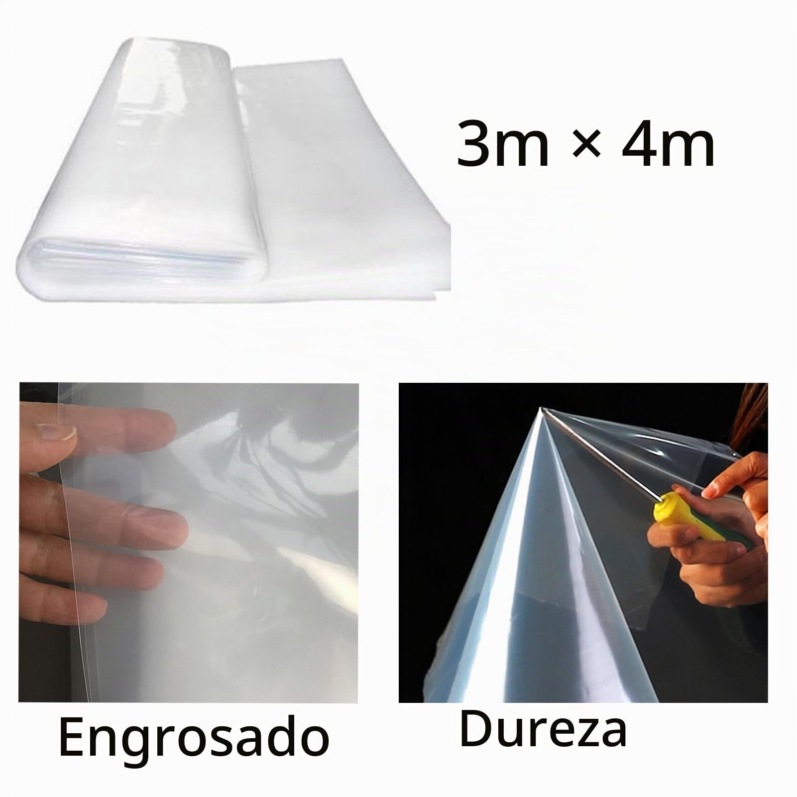 Película de invernadero de polietileno, 300 cm x 400 cm, 1120 g, extra gruesa, resistente a desgarros, de polietileno, transparente, para casa de tomates