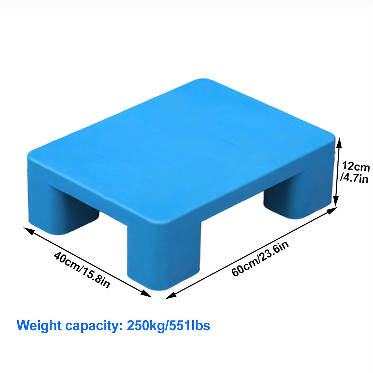 Plastic Pallets, 4.7 in Elevated Design, Moisture-Proof Pallet, Lightweight and Stackable, Suitable for Basements, Warehouses, and Shopping Malls(Blue,60x40cm/24x16in)