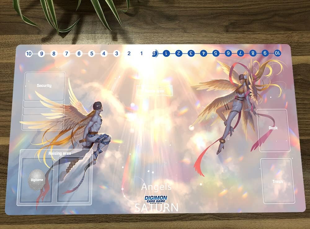 New Mlikemat Digimon Anime Playmat Angewomon Angemon Trading Card Game Mat with Card Zones + Free Bag