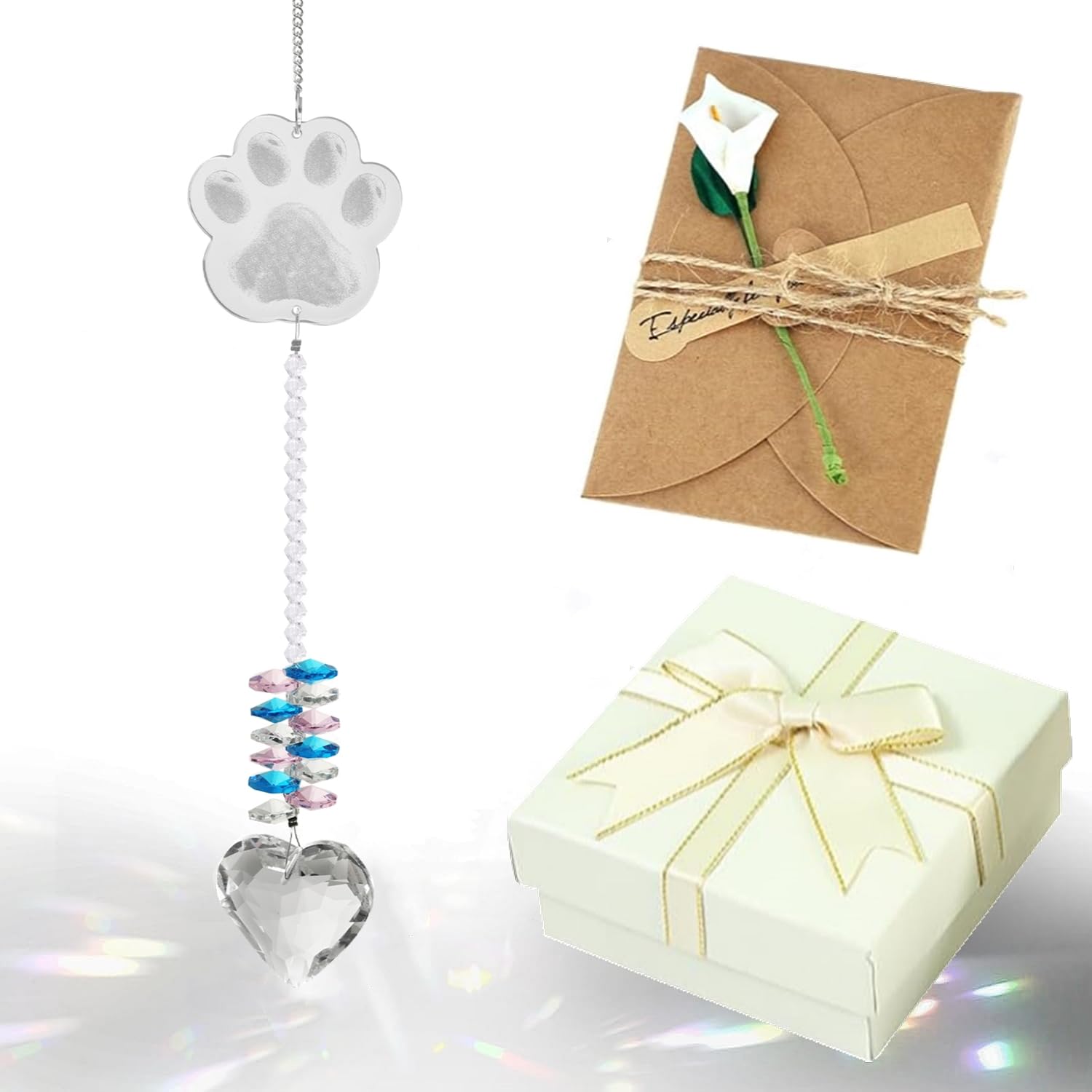 Pet Paw Print Memorial Gifts Crystal Suncatcher, Thoughtful Dogs and Cats Remembrance