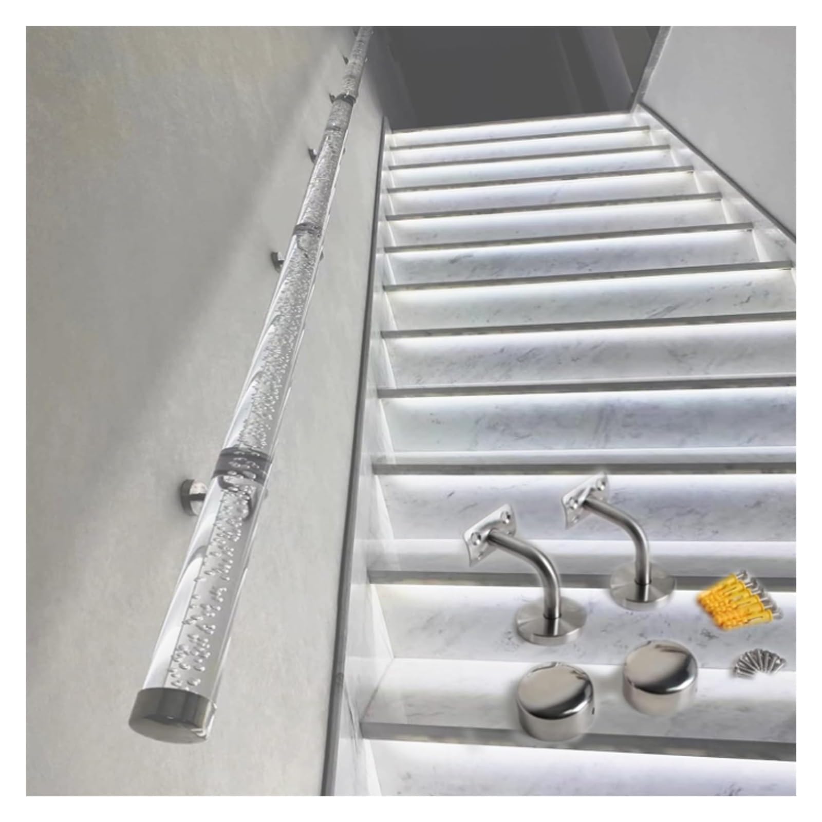 Jlxjys 3Ft/4Ft/5Ft/6Ft/8Ft/10Ft/12Ft/14Ft/16Ft/20Ft Clear Acrylic Handrail, Non-Slip Transparent Crystal Stair Railing For Home Kindergarten Hallway Loft, Staircase Handrail Complete Kit(L-13Ft(400Cm))