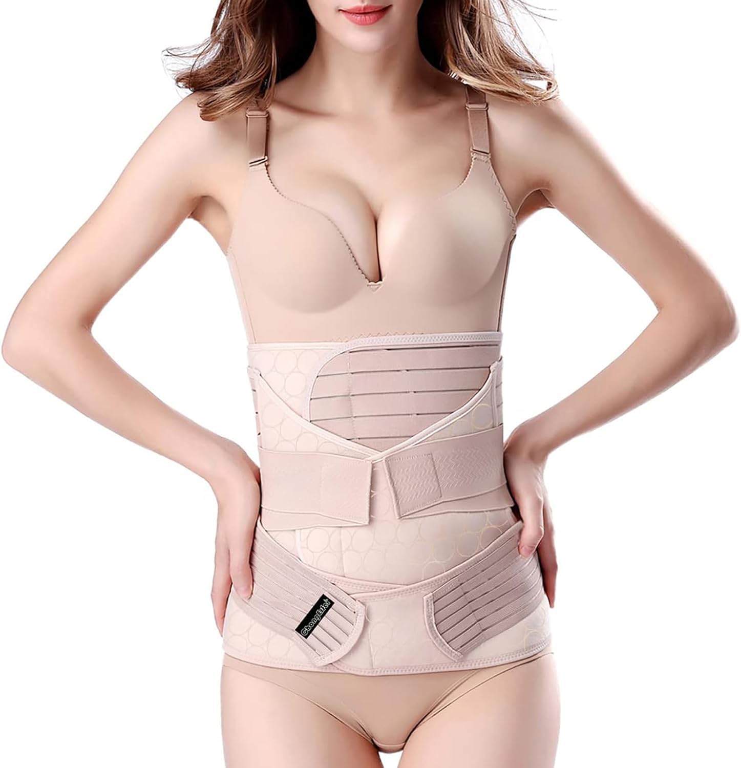 ChongErfei 3 in 1 Postpartum Support - Recovery Belly/waist/pelvis Belt Shapewear Slimming Girdle, Beige, L For Posture Correction