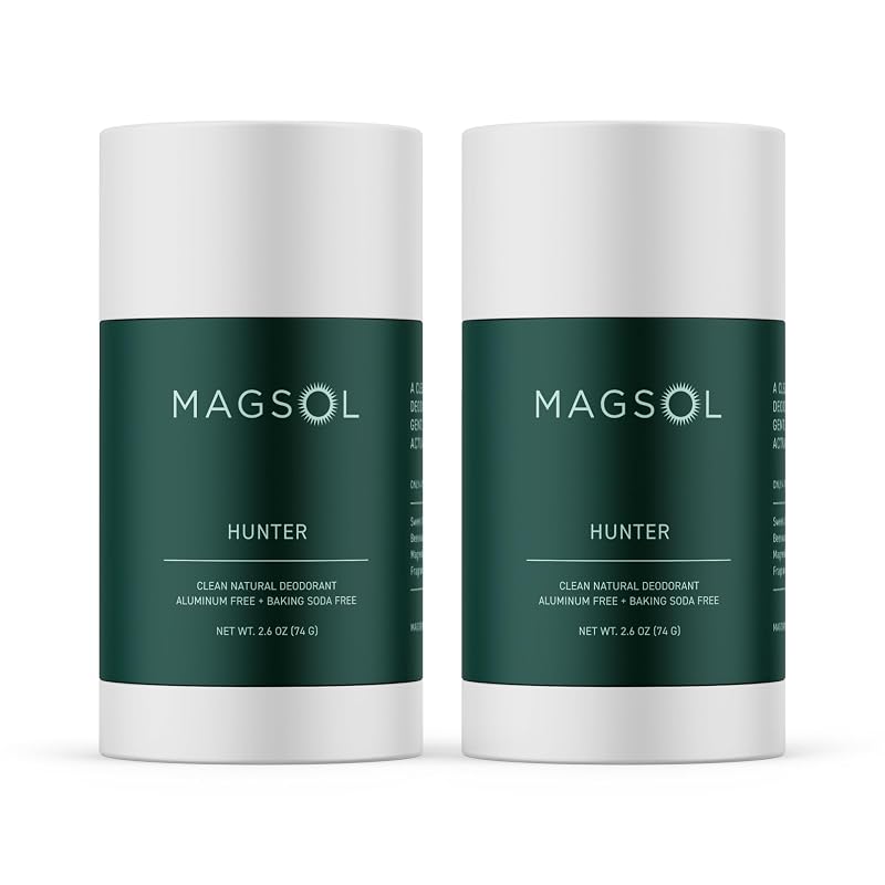 Desodorante MagSol Organics masculino sem alumínio e sem bicarbonato, com 4 ingredientes, pacote com 2 (Hunter)