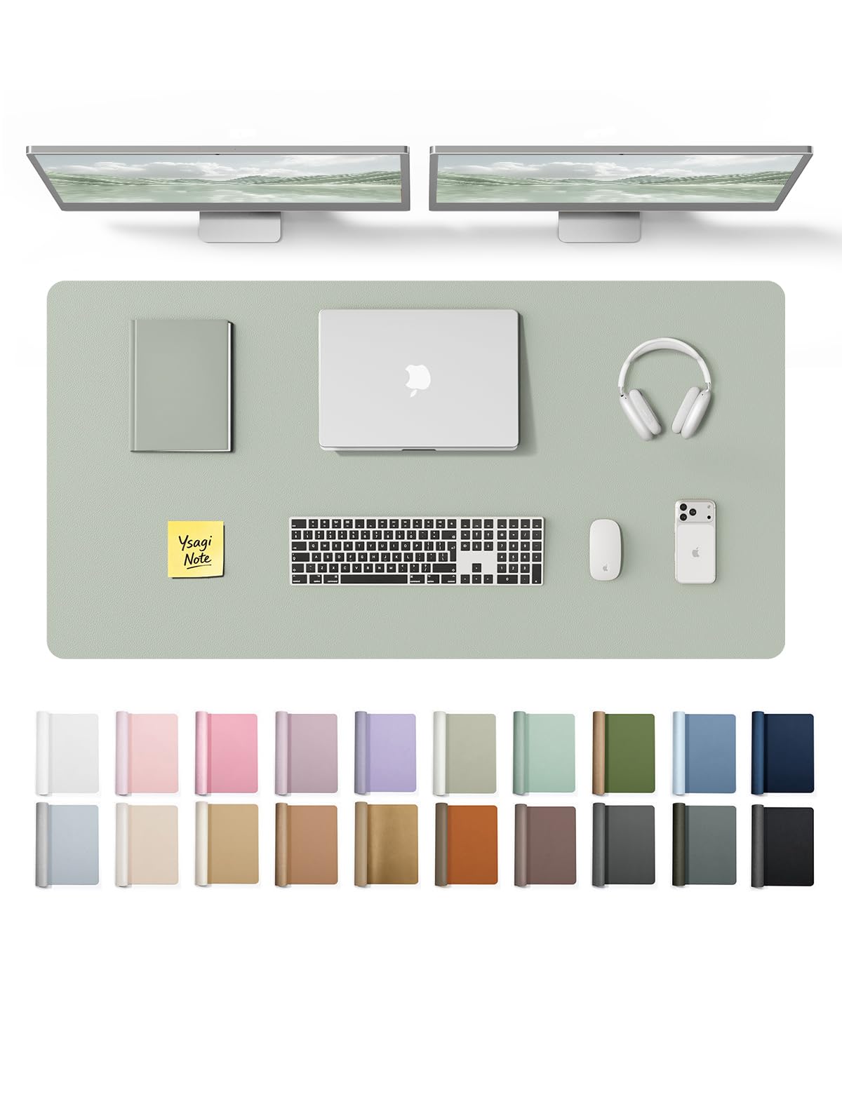 YSAGi Leather Desk Protector, Office Mat, Large Mouse Mat, Non-Slip PU Leather Blotter, Laptop Desk Pad, Waterproof Writing Pad for Office and Home (Grayish Green, 47.2" x 23.6")