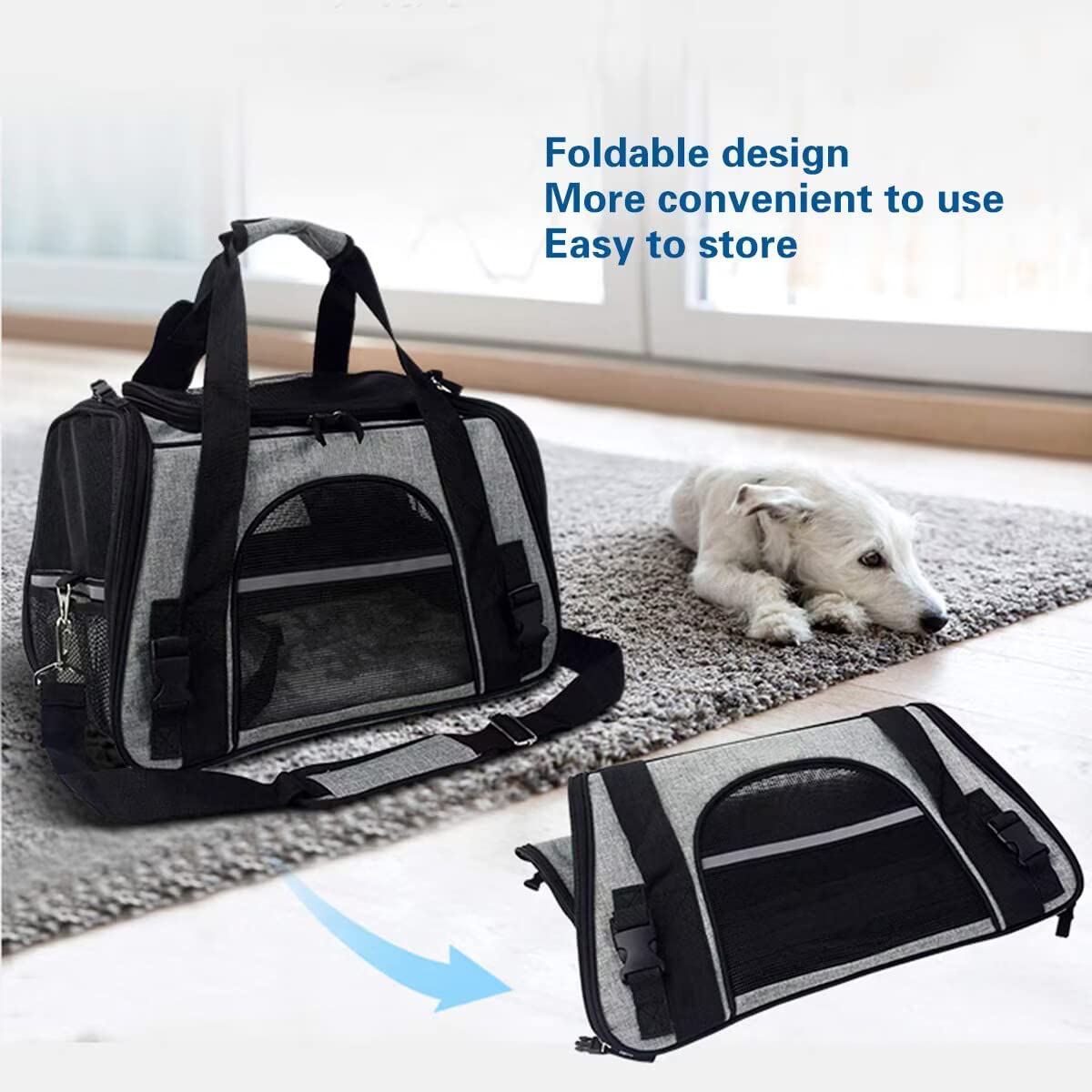 Queta Trasportino per Cani Aereo Trasportino Gatto Morbido Borsa per Cani Piccoli Gatti Viaggio Esci Grigio