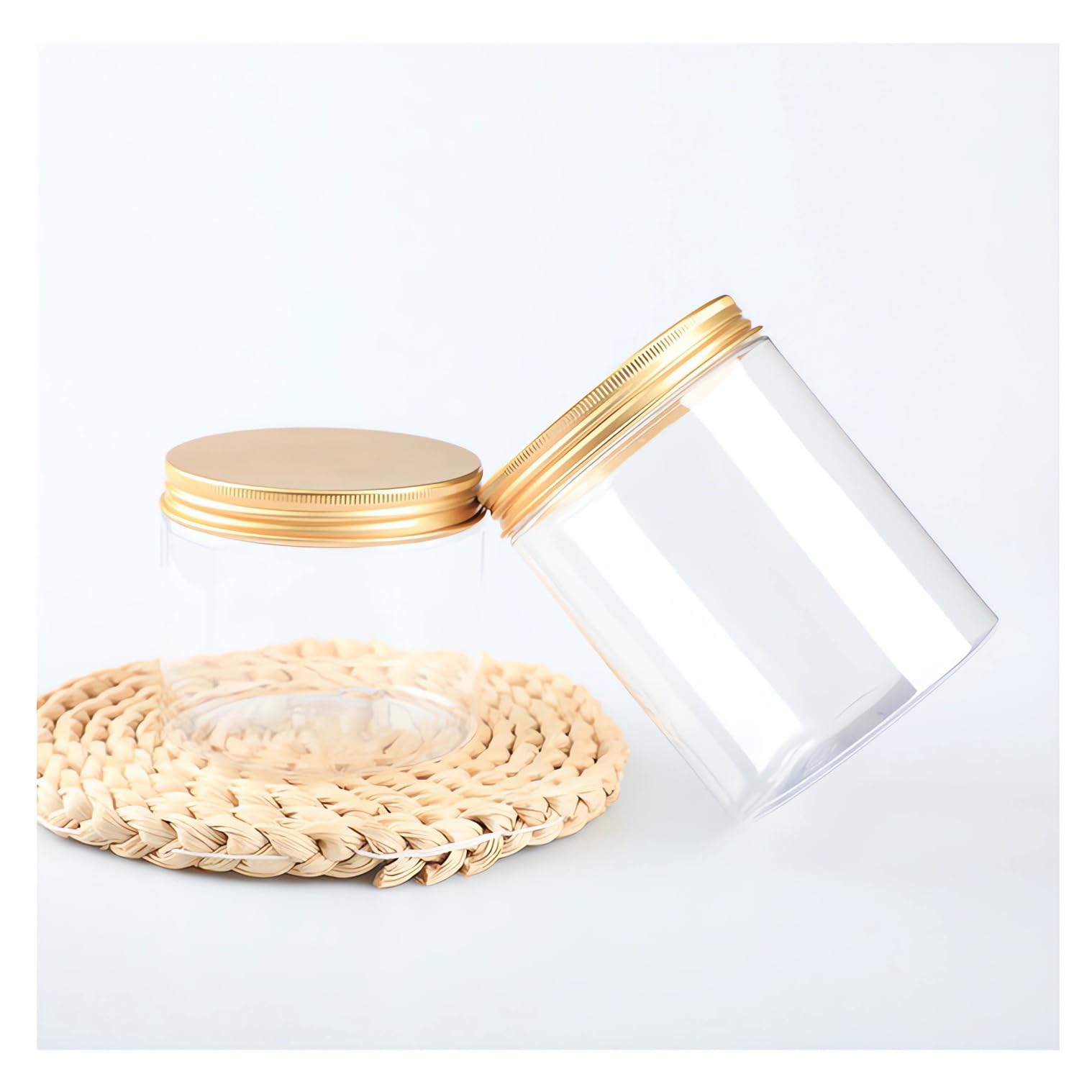 Mustertopf,Kosmetiktopf, 24 leere Kosmetikdosen aus Kunststoff mit goldenen Schraubdeckeln for Kosmetik, Reisen, selbstgemachte Cremes, Gele, Lippenbalsam, Salben, Aufbewahrungsbehälter + 24 x Spatel(
