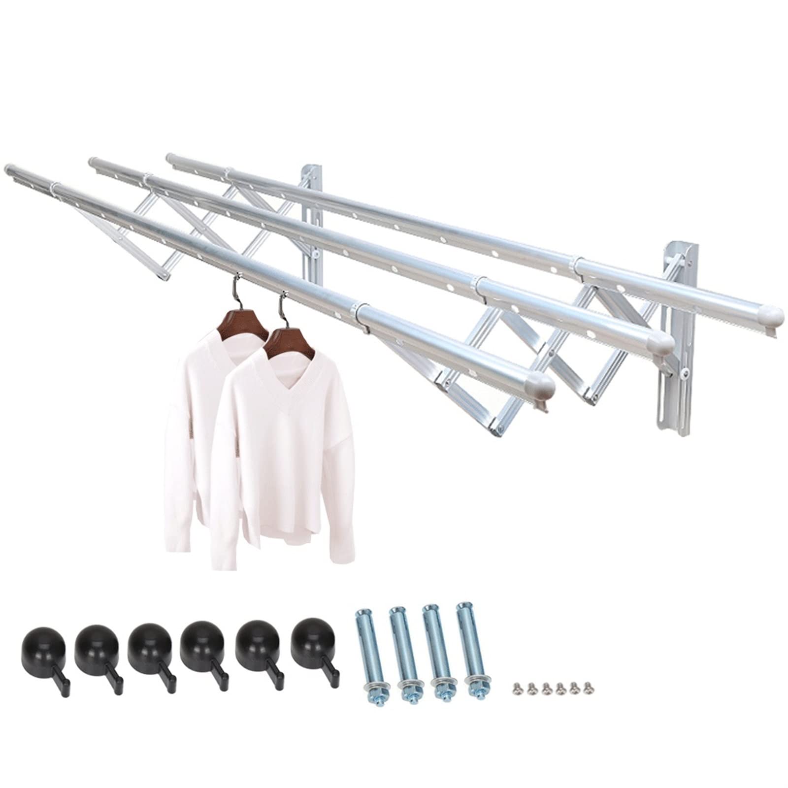asdchZen Clothes Drying Rack Clothes Airer Clothes Drying Rack Wall Mounted Clotheshorse Clothes Airer Washing Cloth Line Extendable Folding Bar For Bathroom Indoor Outdoor Towel,Onecolor-3rails
