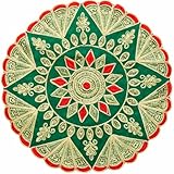 Decorative Round Mat Aasan Cloth Velvet Pooja Cloth Sequence Work Thali Cover Multipurpose Pooja Indian Traditional Festival Diwali Ganesha Navratri Items Article Home Decor(Size-14X14)(Green)