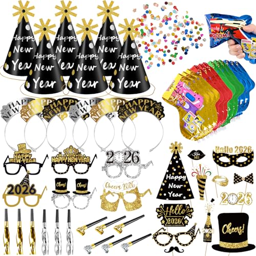 Accessoires de fête du Nouvel An 2026 avec diadèmes et pistolet de feu d'artifice gonflable