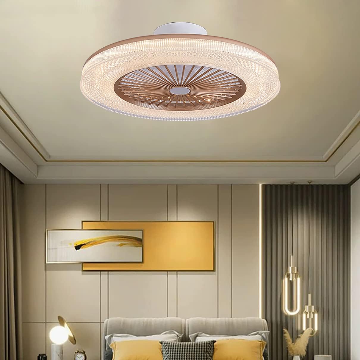 YUEGOO Ceiling Fan with Light Silence Fan Lighting 3 Speeds Bedroom Dimmable Led Mute Fan Ceiling Light with Remote Control 72W Modern Living Room Quiet Ceiling Fan Light/D