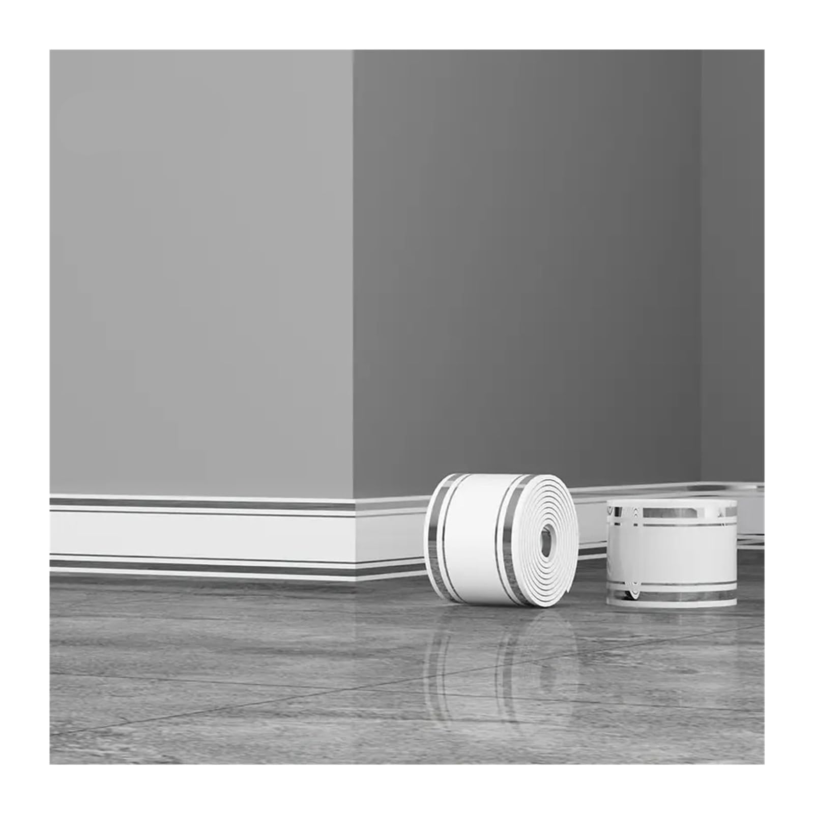 Moldura De Zócalo De Espuma Flexible Autoadhesiva para Zócalos, Escaleras, Bordes De Paredes Y Decoración De Interiores del Hogar (Juego De 2 Piezas) White Silver 3.9 x 196.9