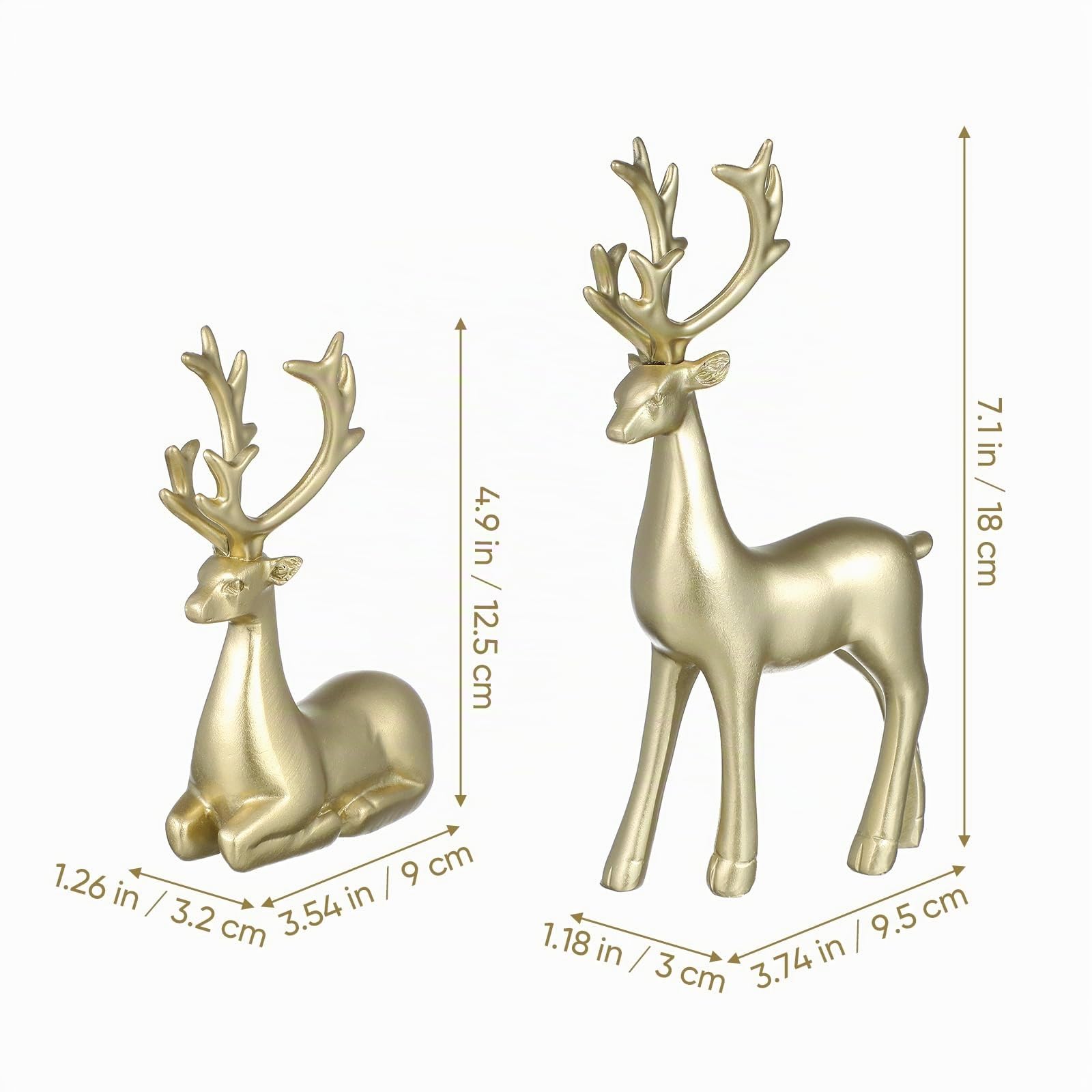 Operitacx 2 Stück Hirsch deko Weihnachten, Rentier deko Harz sitzende und stehende Figur für Wohnzimmer, Schlafzimmer, Eingangsbereich, Tisch, Büro, Wohnaccessoires
