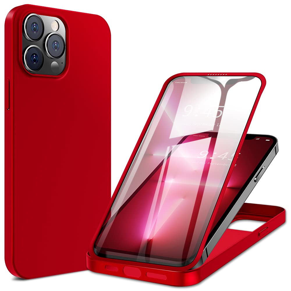X-levelCompatible with iPhone 13 Pro Case,Full Body Protective Case with Built-in 9H Tempered Glass Screen Protector Matte Finish Coating Phone Cover for iPhone 13 Pro 6.1 Inch (Matte Red)