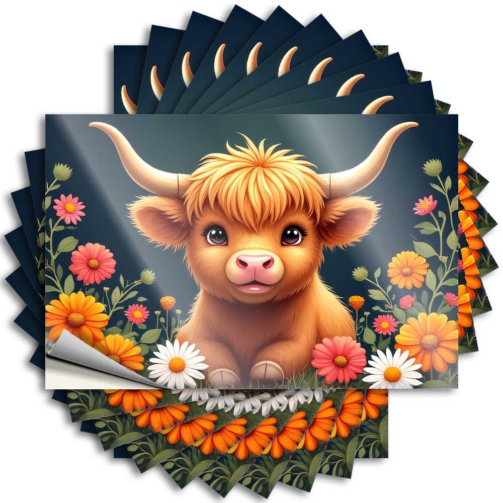Coffee, Tattoo Drinking Bumper Adorable Highland Cow in A Flower Garden | Funny Waterproof Vinyl Stickers(12X18CM)
