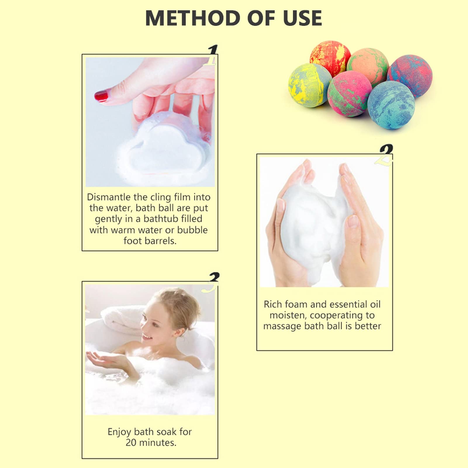 6pcs Bombes Bulles Huile Essentielle Biologique 6 Couleurs 6 parfums de Bain Bulle soulageant la Bombe de Bain Boules Effervescentes