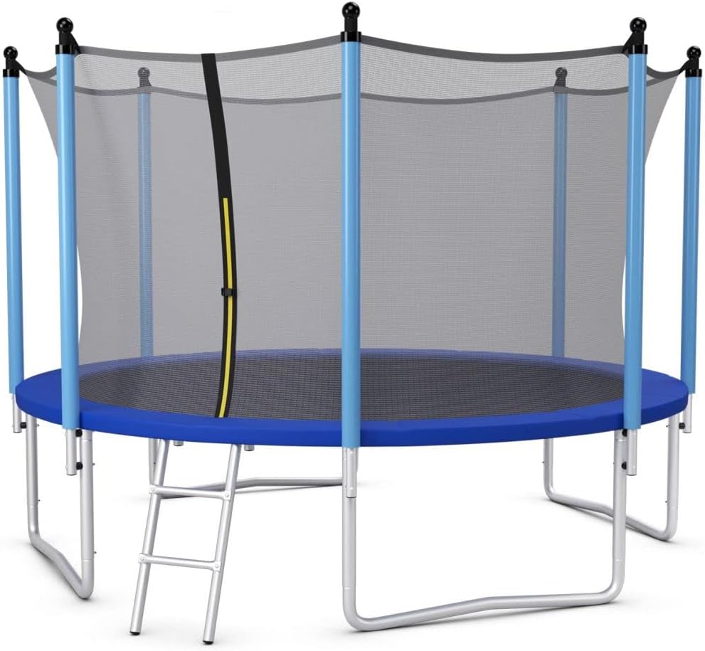 SPOTRAVEL 8FT/10FT/12FT Kids Trampoline, Outdoor Toddler Trampolines with Safety Enclosure Net, Ladder & Padded Poles, Garden Combo Bounce Trampoline