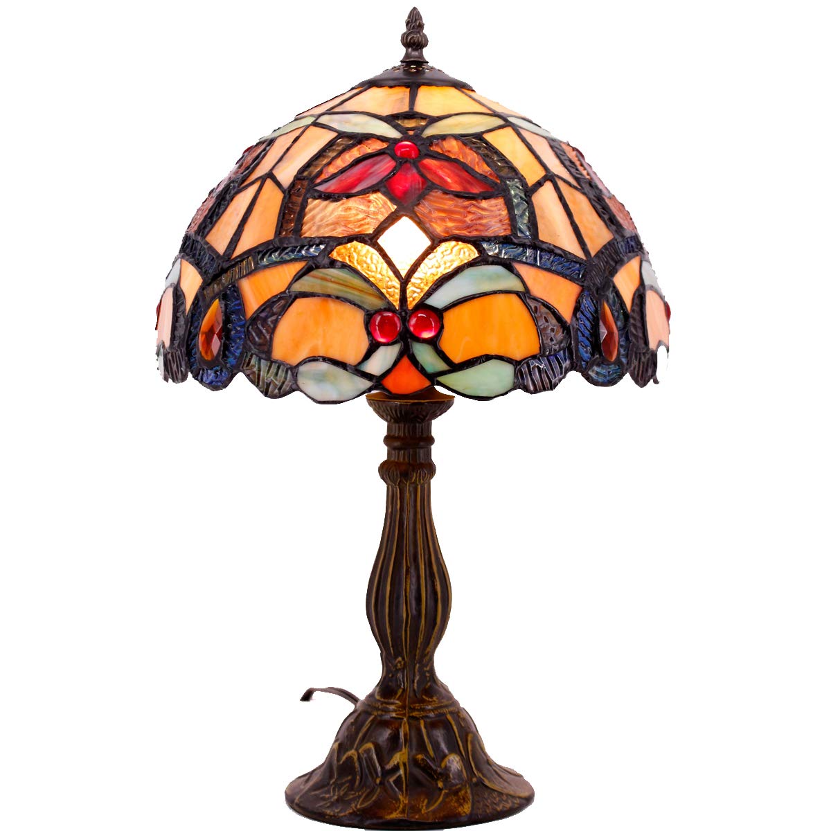 Buy WERFACTORY Bedside Tiffany Table Lamp Orange Stained Glass Flower Liaison Luxurious Style