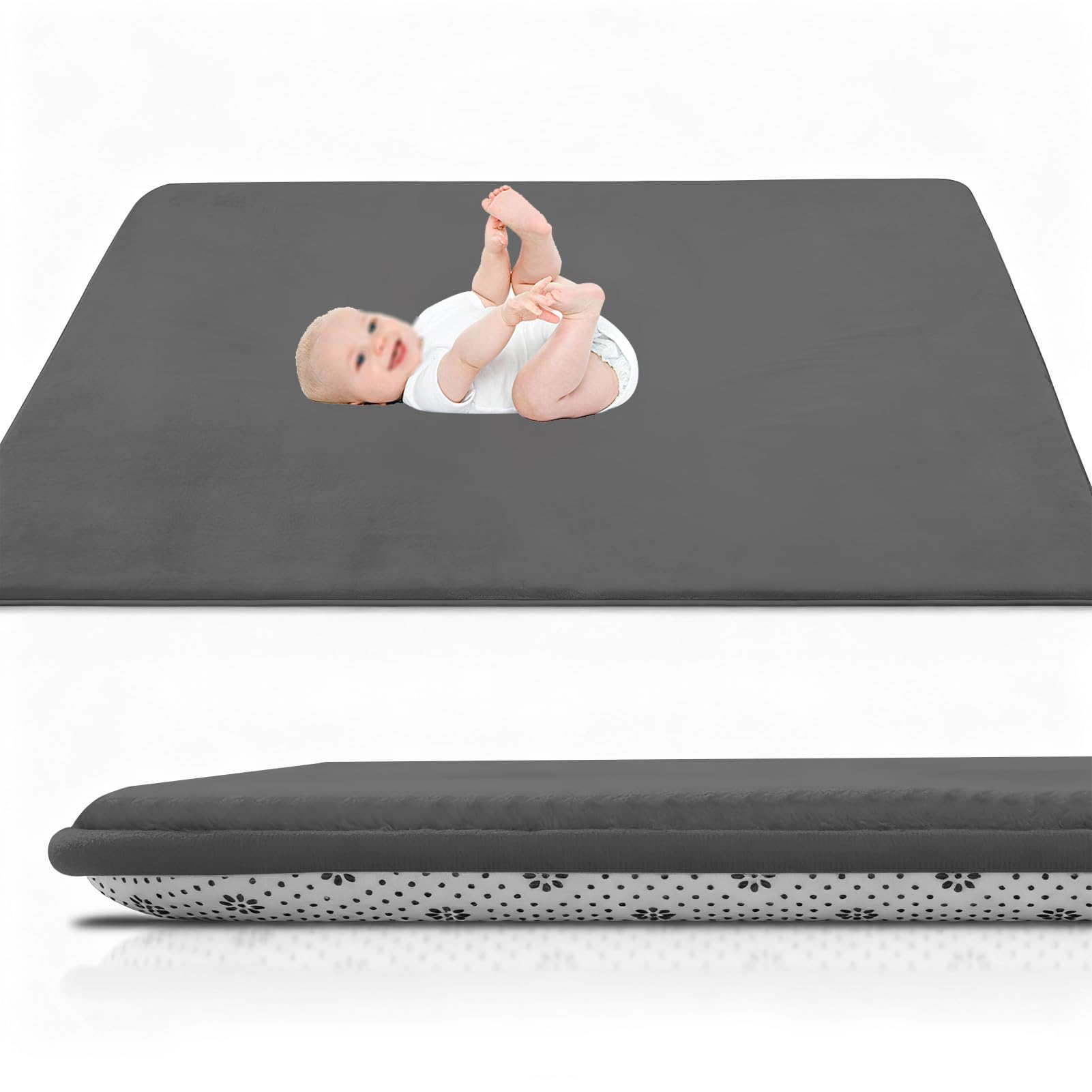 Krabbelmatt Baby, Faltbar Spielmatte Baby, Große Weiche Krabbeldecke maschinenwaschbare, Spielteppich I Rutschfester, wasserabweisender Teppich für Wohn Kinderzimmer 100 x 120 cm Dunkelgrau