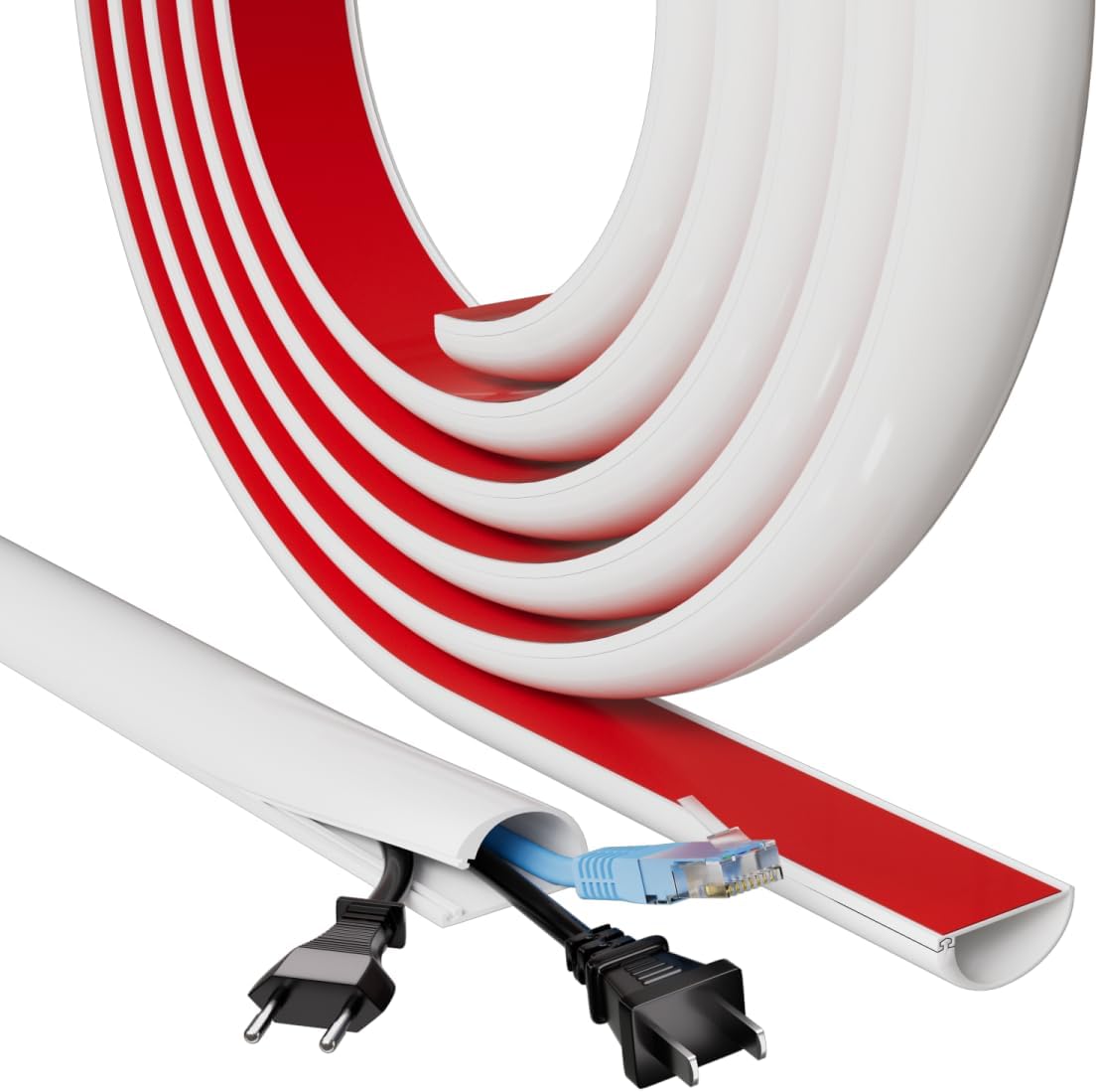 118" Side Buckle Cable Hider Cords,Extension Cord Covers for Wires On Wall,Adhesive Cord Hider for Wall Mount Tv, Wire Channel for Cable Concealer,Cable Raceway Home & Office,White, W 1.08"× H 0.6"