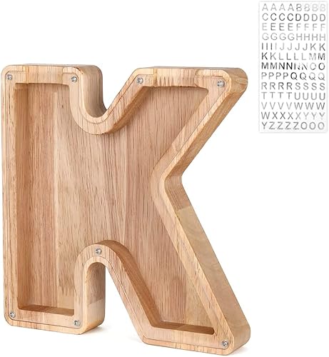 CCHKFEI - Alcancía de madera personalizada tarro de monedas personalizado alcancía creativa de 26 letras tarro de almacenamiento para niños alfabeto