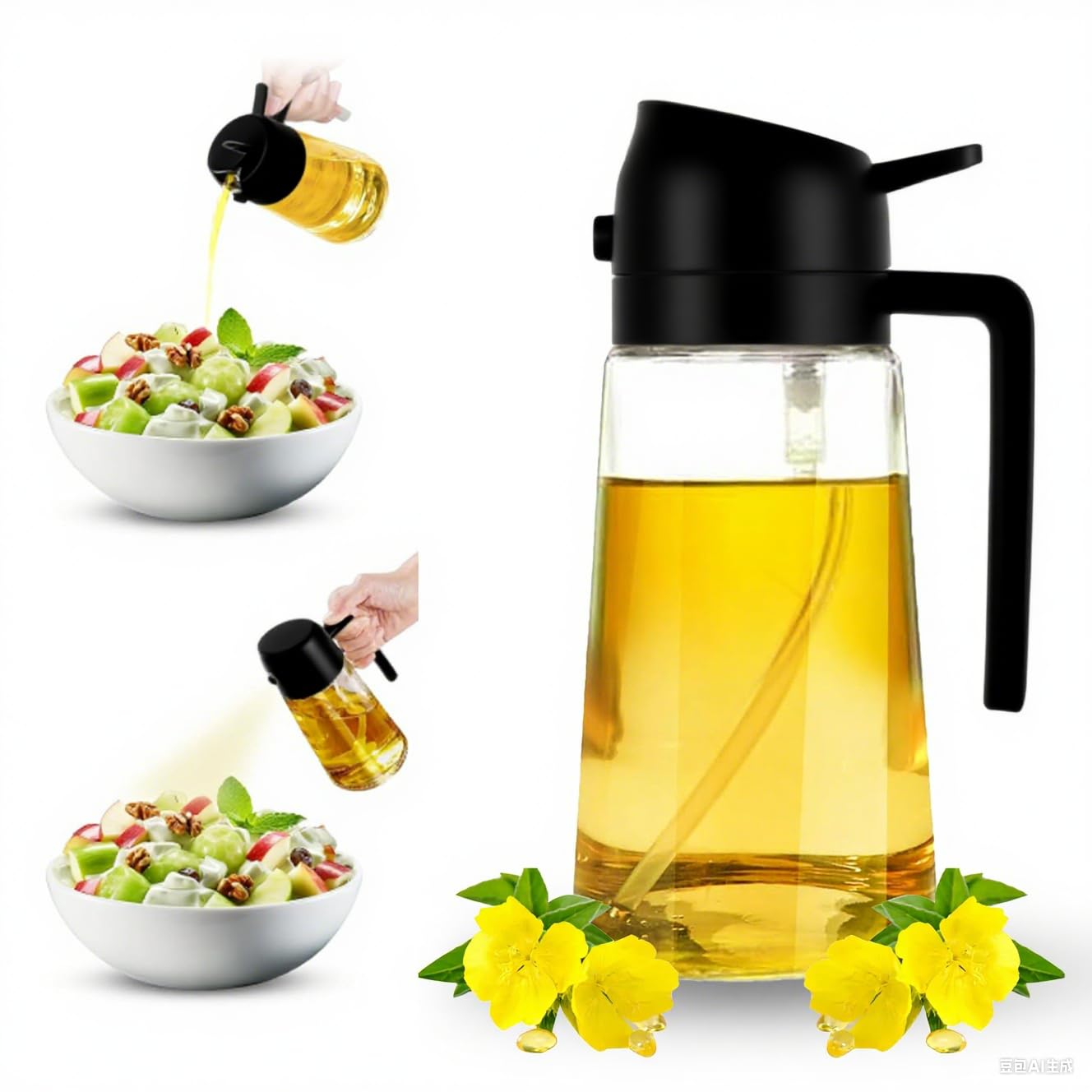 Pulverizador Aceite Spray 470ml (Negro) | Dosificador Aceite Vertedor Dispensador de Aceite de Oliva Para Cocinar, Freidora de Aire, Ensalada, Barbacoa