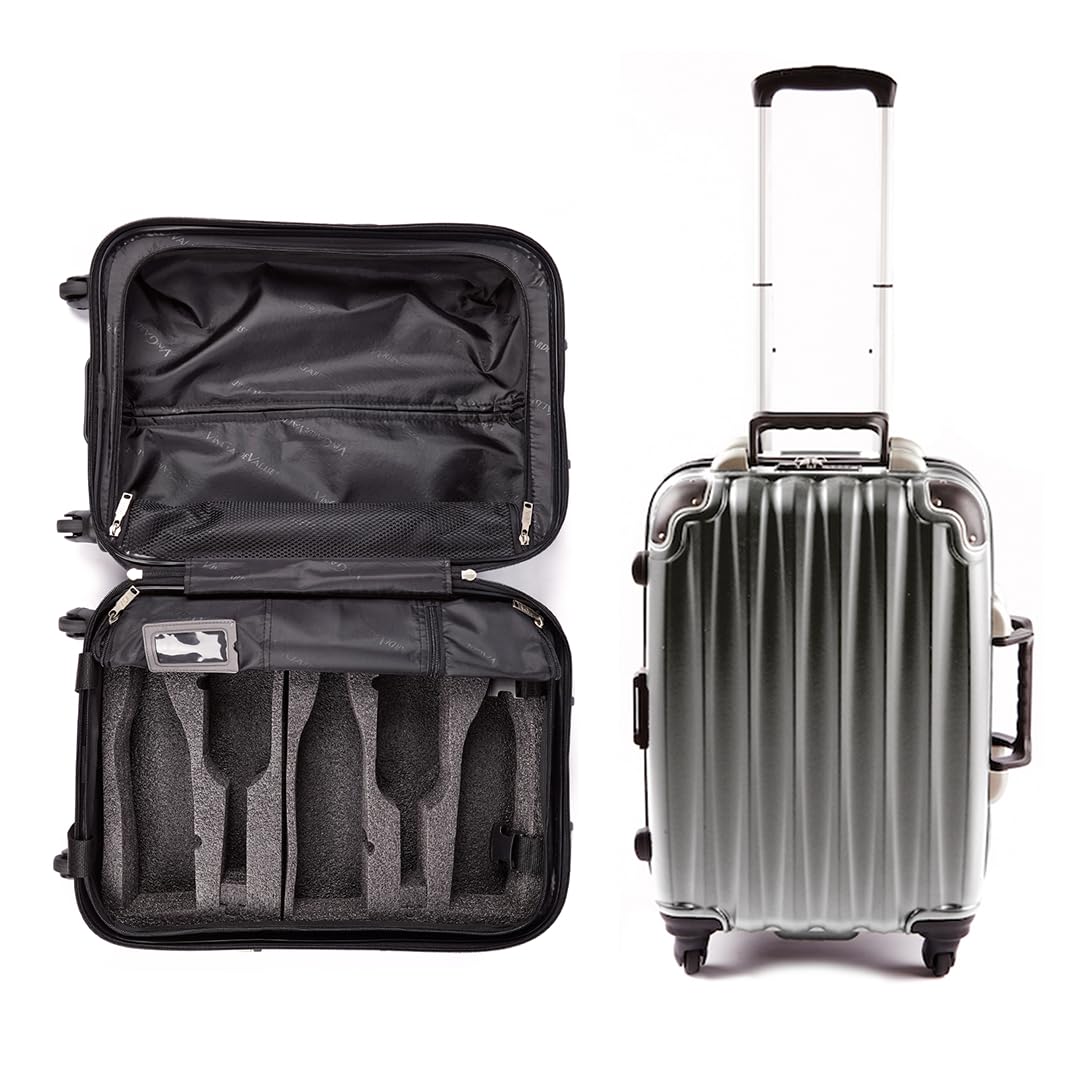 VinGardeValise - Piccolo 01 - 5 Bottle Capacity plus Clothing - Carry-on size (when empty of wine) - All Purpose Wine Travel Suitcase, Silver, Piccolo