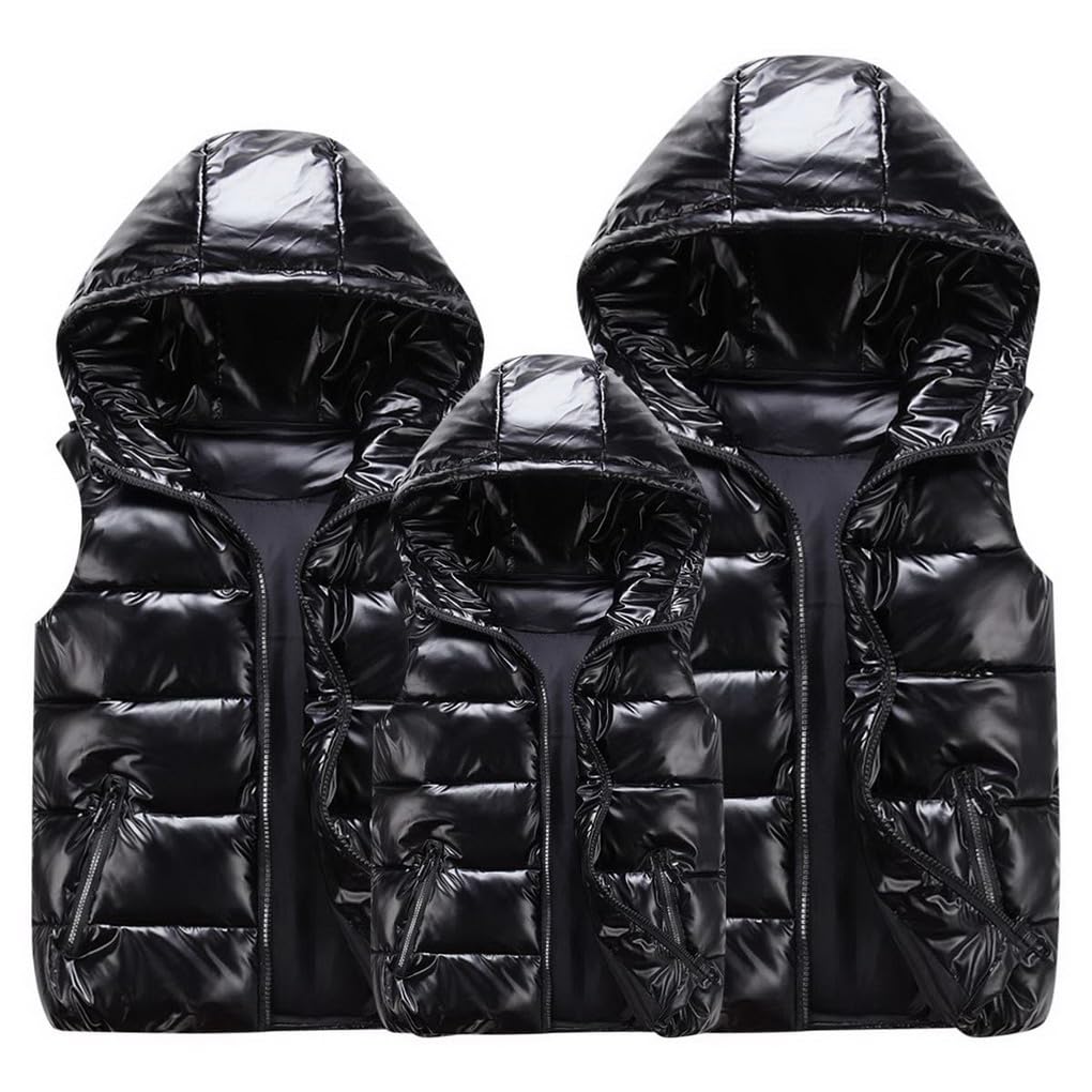 Piumino smanicato trapuntato bambini bambina con cappuccio, senza maniche, uomo gilet invernale effetto lucido giubbotto da donna giacca casual gilet cappotto con cappuccio