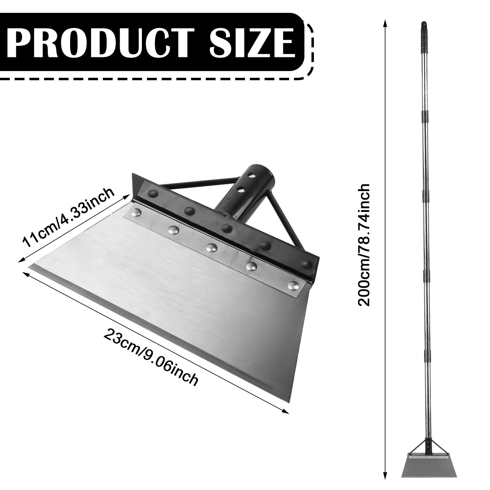 Pelle de nettoyage multifonction avec manche 200 cm, en acier au manganèse, appareil de désherbage, appareil pour désherber, nettoyer, planter, fertiliser, pelle à neige - 3