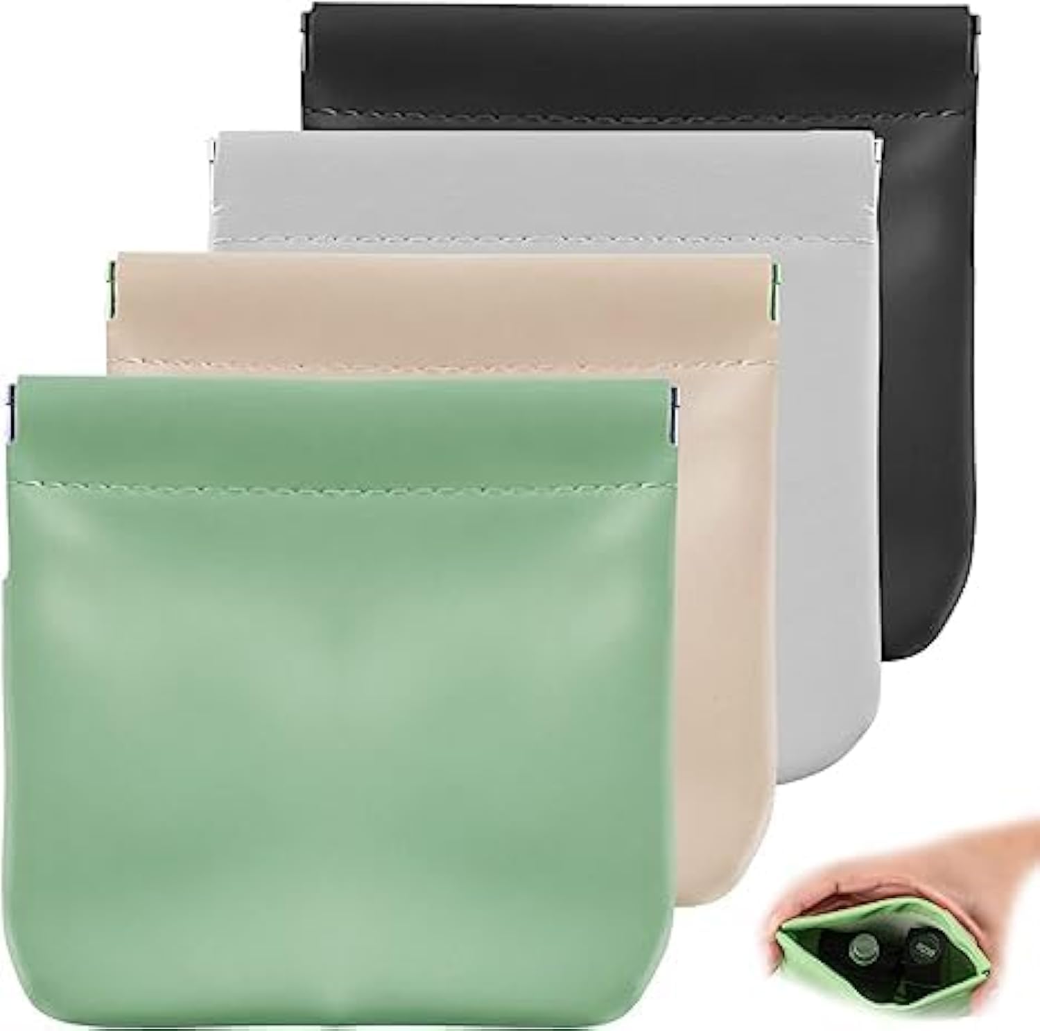 4 Pcs Lambskin Pocket Cosmetic Bag, Portable Waterproof Small Makeup Bag No Zipper Self-Closing Small Makeup Pouch for Women Mini Makeup Bag Travel Storage for Cosmetics Headphones Jewelry