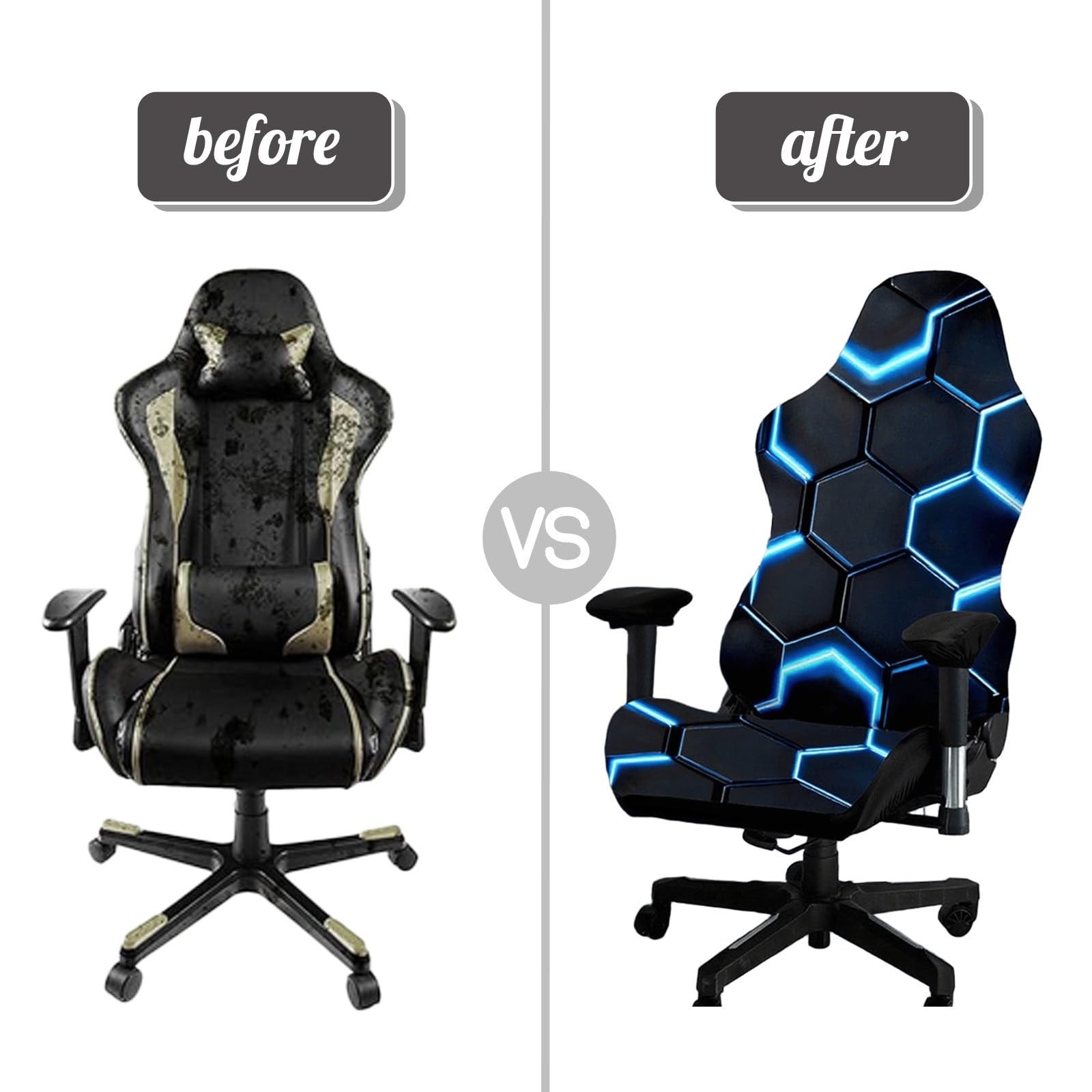 Funda para Silla Gaming, elástica, con Estampado de líneas y Dos reposabrazos para sillones Juego reclinables de Carreras(Gaming Motif C)