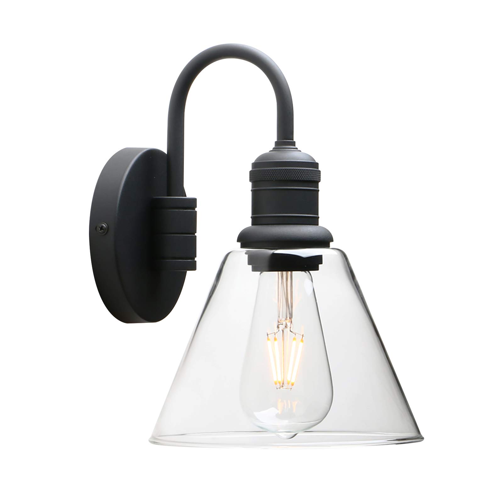 Yosoan Black Lighting Modern Vintage Industrial Glass Sconce Wall Light Fitting With 7.3” Clear Glass Lampshade, For Office Home Kitchen Living Room Bedroom Loft Bar (Black)