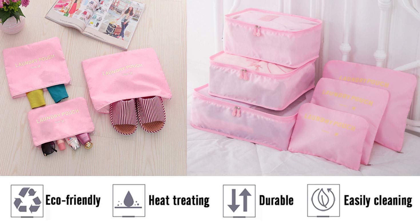 Vicloon Organizer Valigie Viaggio Set 6/8 Pezzi, Cubo Borse di Stoccaggio, Waterproof Separatori Buste Viaggio Travel Organizer, Organizer da Viaggio per Vestiti, Scarpe, Cosmetici Cubi di Imballaggio