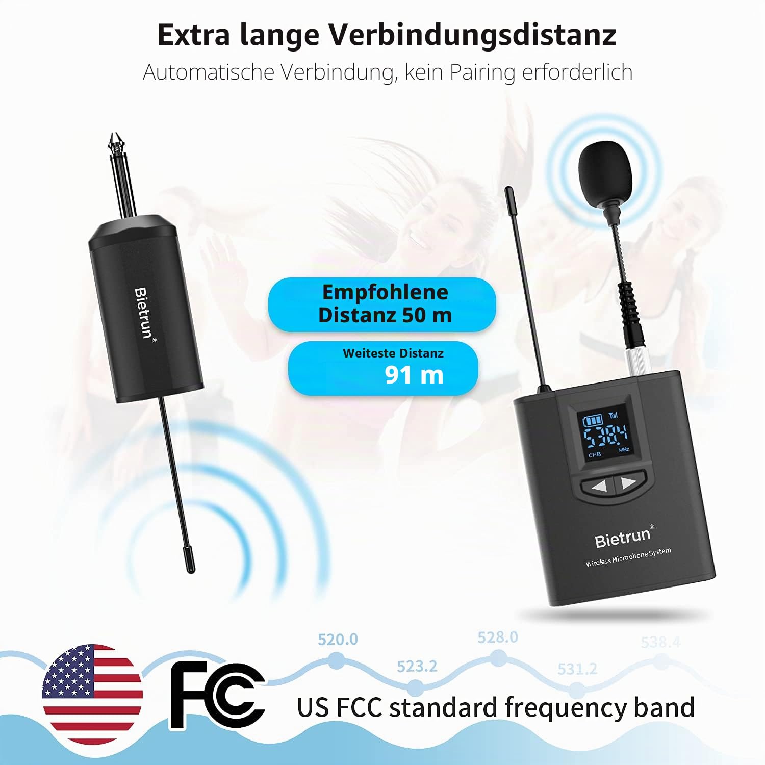 UHF Wireless Lavalier Lapel Microphone System, Kabelloses Lavalier-Mikrofon, Headset Mic, Interview Mic, Rechargeable RX and TX (Work 6hs), 165 ft Range, 1/4" Output, for iPhone, PA Speaker