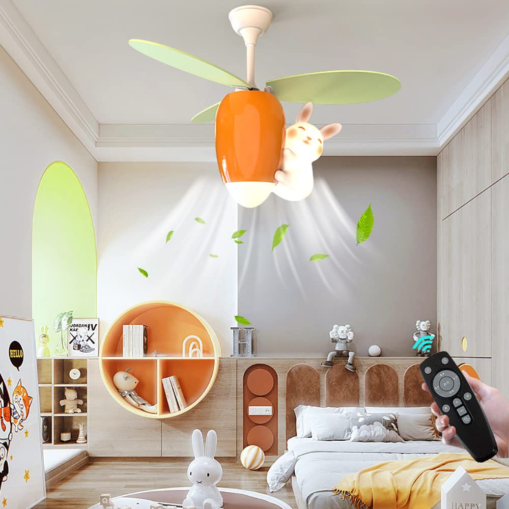 KZT LED Ceiling Fan Lamp Dimmable Fan Ceiling Light with Remote Control Modern Children's Room Pendant Light Quiet Fan Ceiling Lighting for Living Room Dining Room Kitchen Bedroom