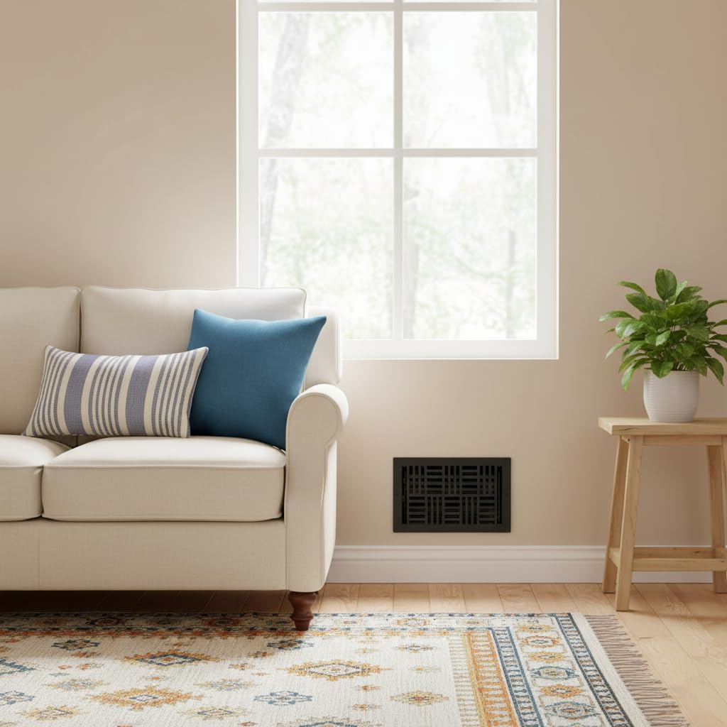 Empire Register Co, Ceiling & Wall Vent Cover - 6x10 inch, Art Nouveau Design, Textured Black Finish, Metal Damper Attached, Measure Wall Hole Dimensions (not for Floor use)