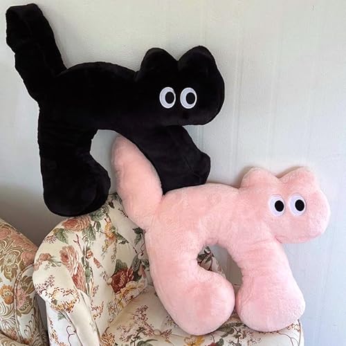 Miniatura 7 de Almohada corporal Kawaii de felpa de gato de 21.7 pulgadas, lindo gato negro, divertido juguete de almohada de cuello de gato, almohada para