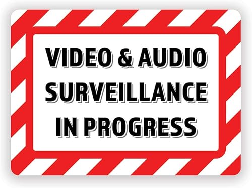 Miniatura 1 de Paquete de 2 calcomanías de vinilo de videovigilancia y audio en progreso de 7 x 5 pulgadas  Calcomanía de vinilo de alta calidad  Laminado con