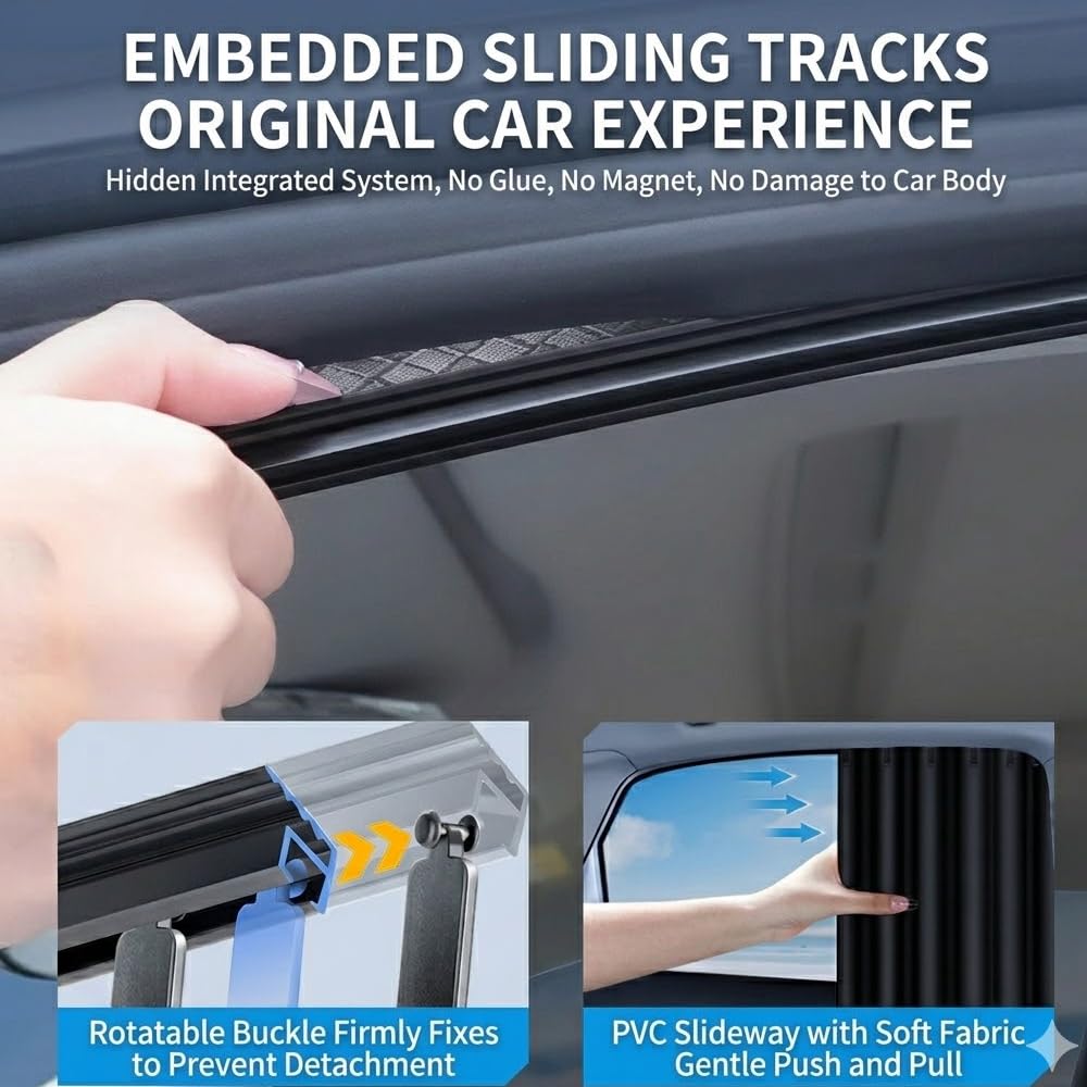 4er Set Auto Seitenfenster Vorhänge für Mercedes V-Klasse (Typ 447 ab BJ 2014), Einbau-Gleitschienen Verdunkelungsvorhänge, UV-Schutz Sonnenschutz aus Stoff