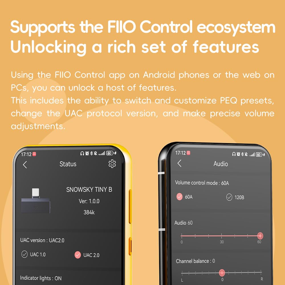 FiiO /Snowsky Tiny DAC portable et amplificateur de casque, DAC USB haute résolution, réglage de précision PEQ, décodage PCM 384 kHz/DSD256, contrôle d'application/Web, boîtier en métal durable