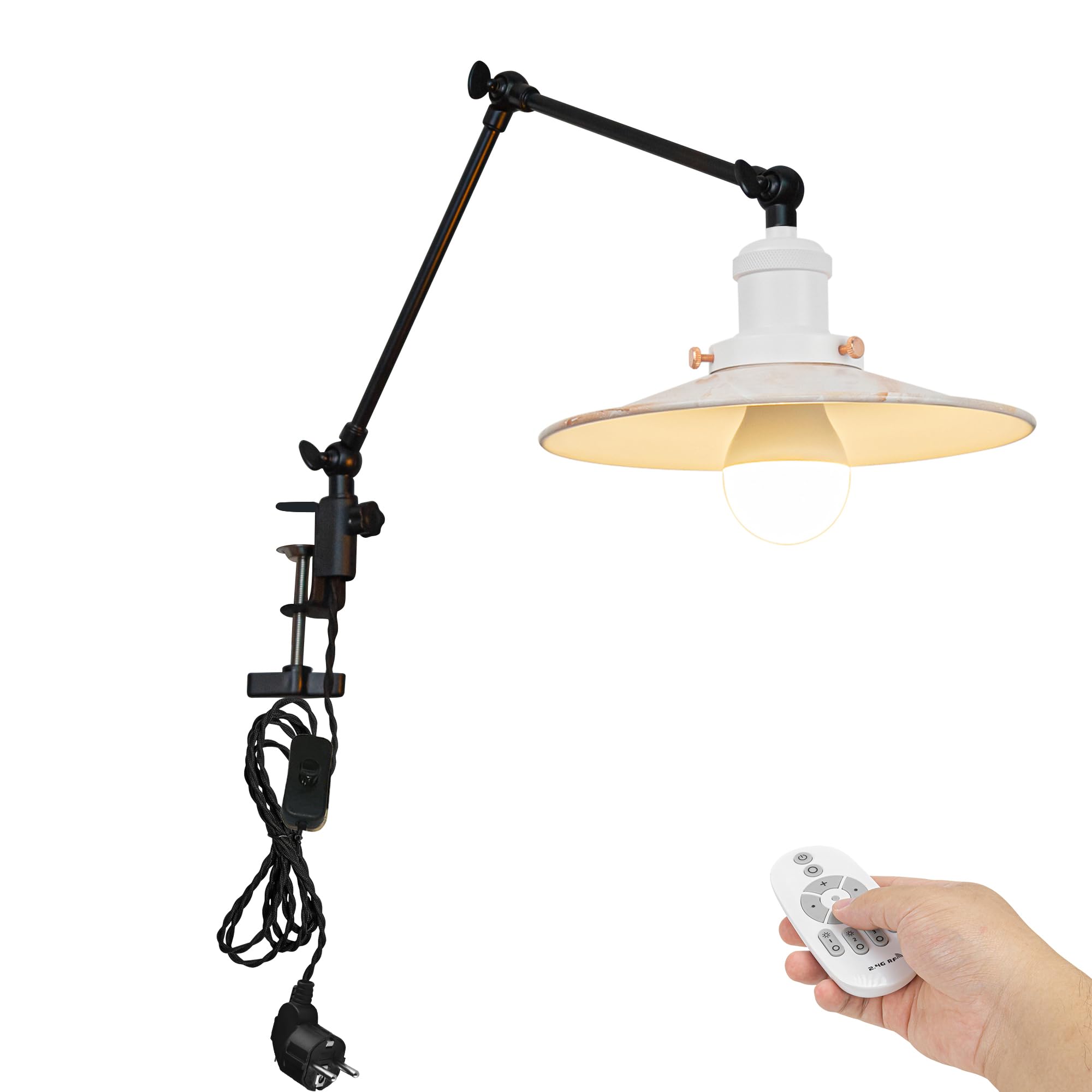 Industrial Klemmleuchte mit Fernbedienung, Einstellbar Clip auf Schreibtisch Leselampe,Dimmbar Clamp Nachttischlampe mit Flexarm für Schreibtisch Nachttisch Regal- TD/2773-DSL