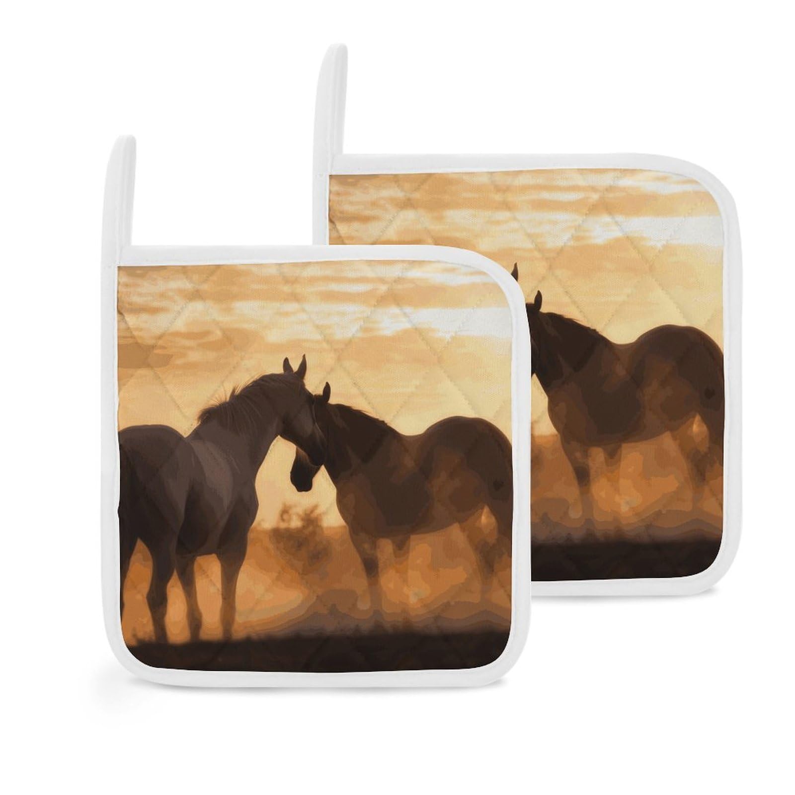 Btcowzrv Style Horses In Love 2 Pack Pot Holders For Kitchen, Heat Resistant Potholder Set With Hanging Loops, Hot Pads For Oven Baking Cooking