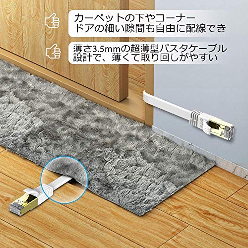 30m Veetop LANケーブル フラット CAT8 二重シールド 企業用 工業用 防水 屋外 難燃性 耐候性 有線らんけーぶる 鍍金コネクタ RJ45 爪折れ防止 超高速 40Gbps 2000MHz 26AWG パソコン ルーター PS4 PS5 Xbox one等に対応 (30M, ホワイト)